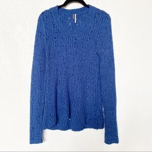 Free People Blue Scoop Neck Rib Knit Sweater Size Medium